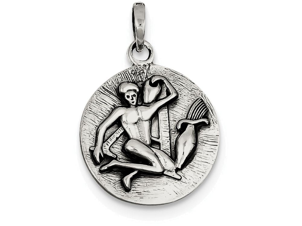 FJC Finejewelers Sterling Silver Polished Antique Finish Aquarius Horoscope Pendant Necklace - Chain Included