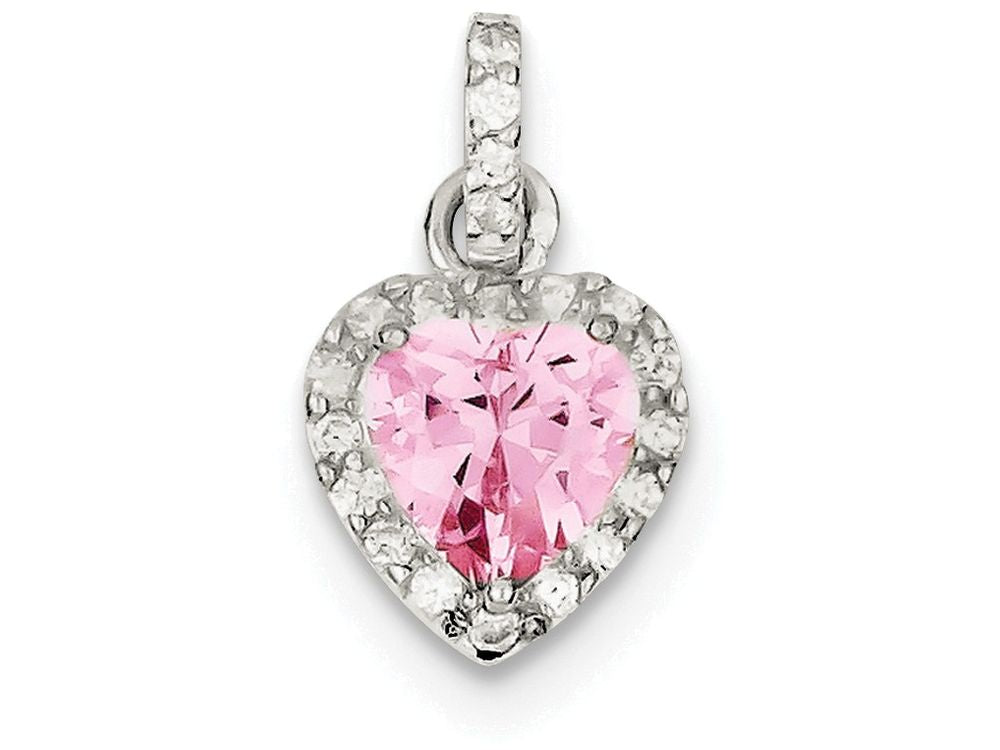 FJC Finejewelers Sterling Silver Pink Cubic Zirconia Heart Pendant Necklace - Chain Included