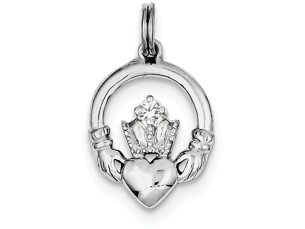 FJC Finejewelers Sterling Silver Cubic Zirconia Irish Claddagh Pendant Necklace - Chain Included