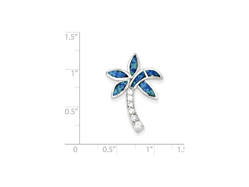 FJC Finejewelers Sterling Silver Cubic Zirconia Blue Inlay Created Opal Palm Tree Pendant Necklace - Chain Included