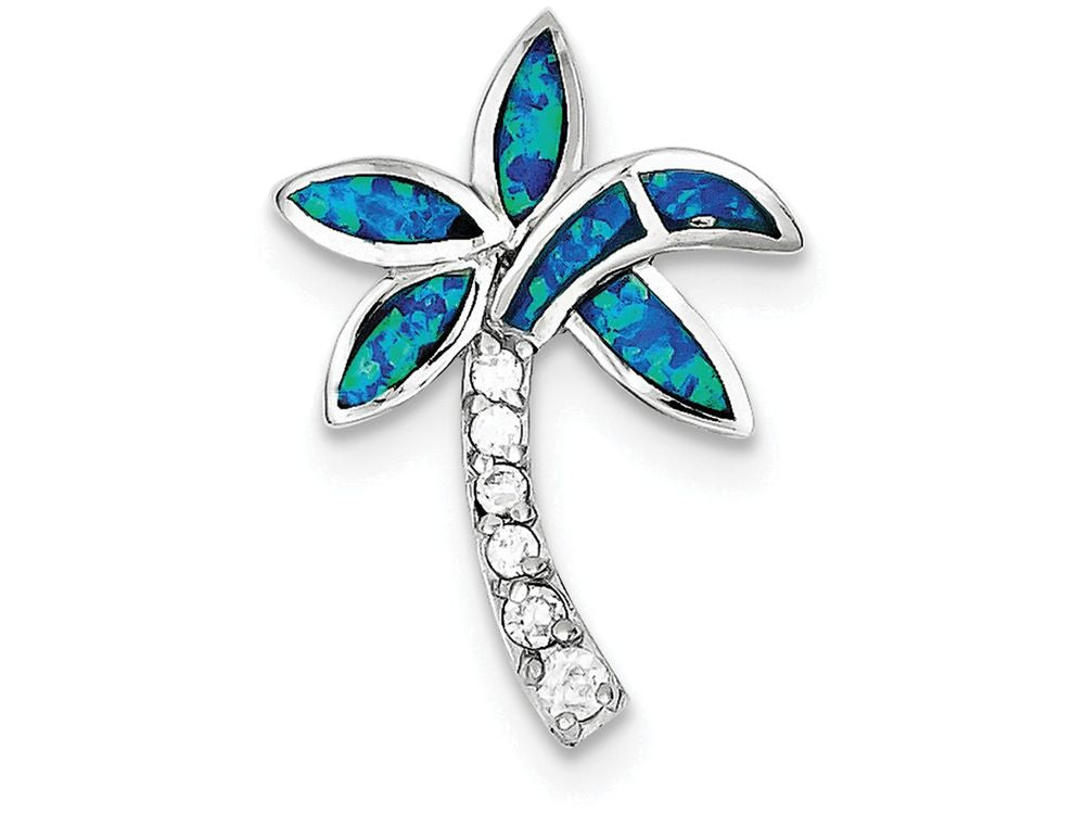 FJC Finejewelers Sterling Silver Cubic Zirconia Blue Inlay Created Opal Palm Tree Pendant Necklace - Chain Included