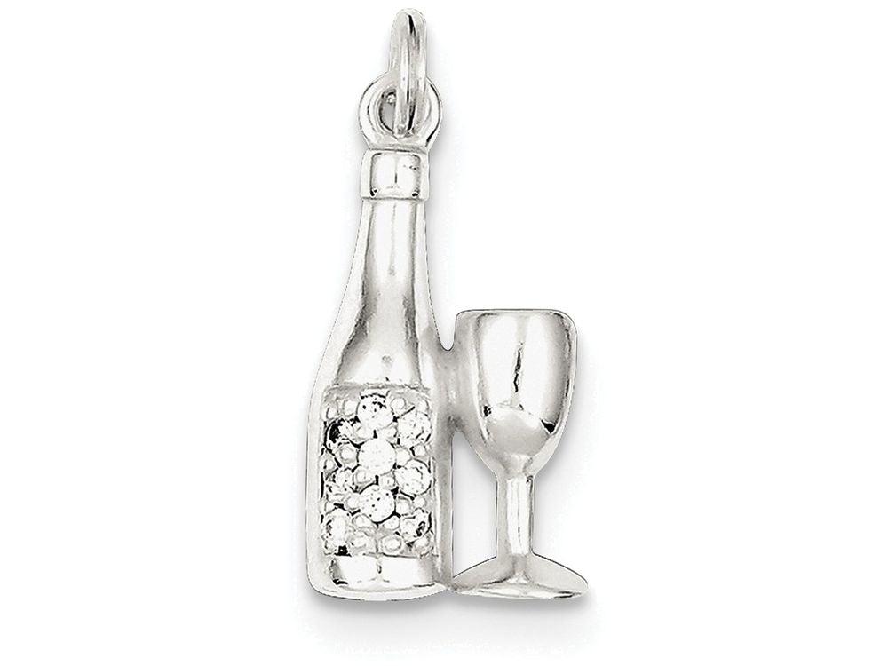 FJC Finejewelers Sterling Silver Cubic Zirconia Wine Bottle/glass Charm Pendant Necklace