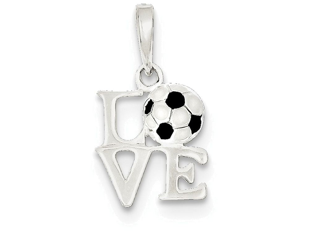 FJC Finejewelers Sterling Silver Polished Enamel Love Soccer Pendant Necklace - Chain Included