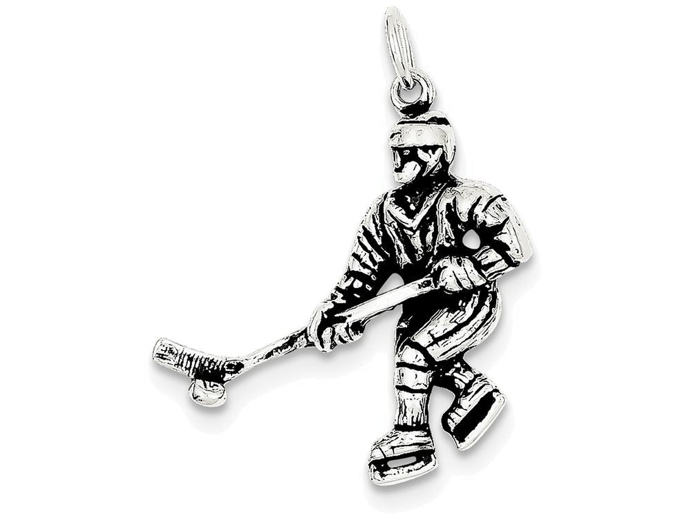 FJC Finejewelers Sterling Silver Antiqued Hockey Player Charm