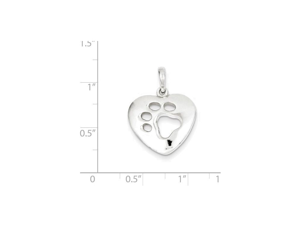 FJC Finejewelers Sterling Silver Polished Heart With Paw Print Pendant Necklace - Chain Included