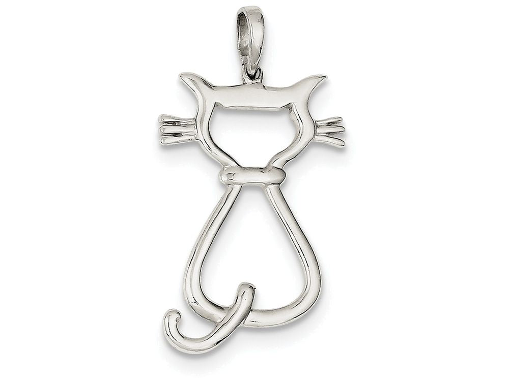 FJC Finejewelers Sterling Silver Polished Cat Pendant Necklace - Chain Included
