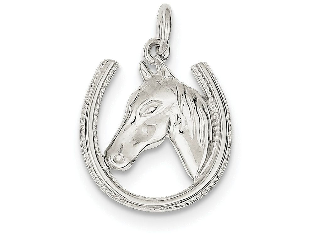 FJC Finejewelers Sterling Silver Horseshoe W/ Horse Head Pendant Necklace - Chain Included