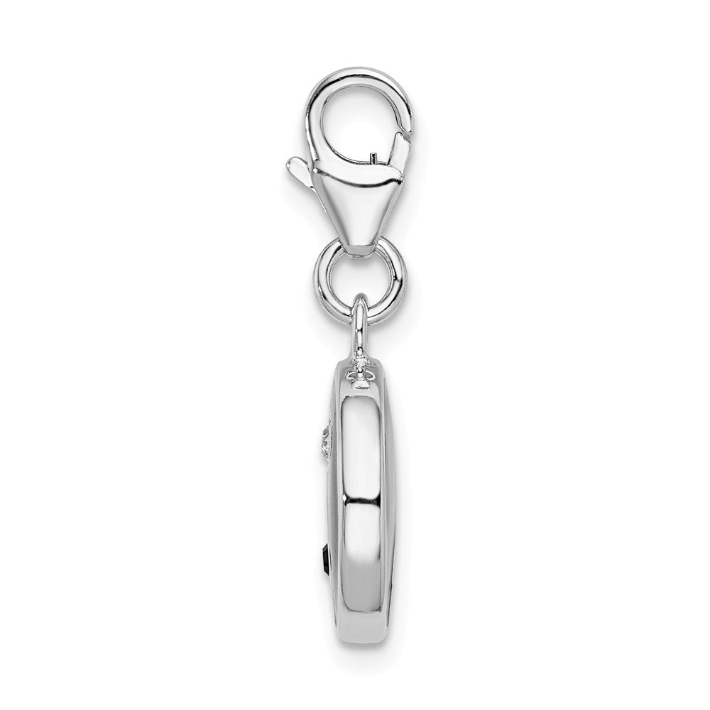 Sterling Silver Rhodium-plated Enamel And Crystals Yin And Yang Charm