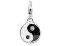 Sterling Silver Rhodium-plated Enamel And Crystals Yin And Yang Charm