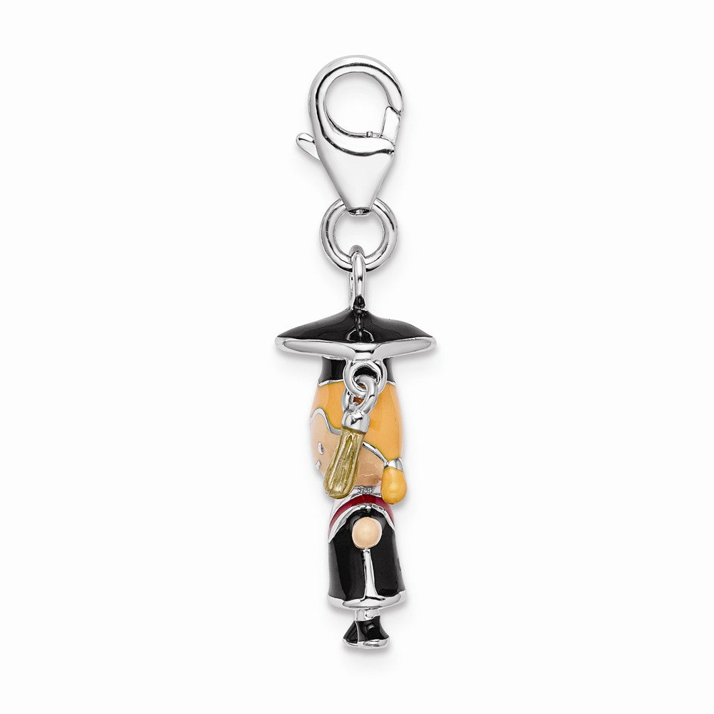 Sterling Silver Rhodium-plated Enamel Grad Girl With  Lobster Clasp Charm