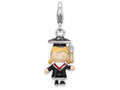 Sterling Silver Rhodium-plated Enamel Grad Girl With  Lobster Clasp Charm