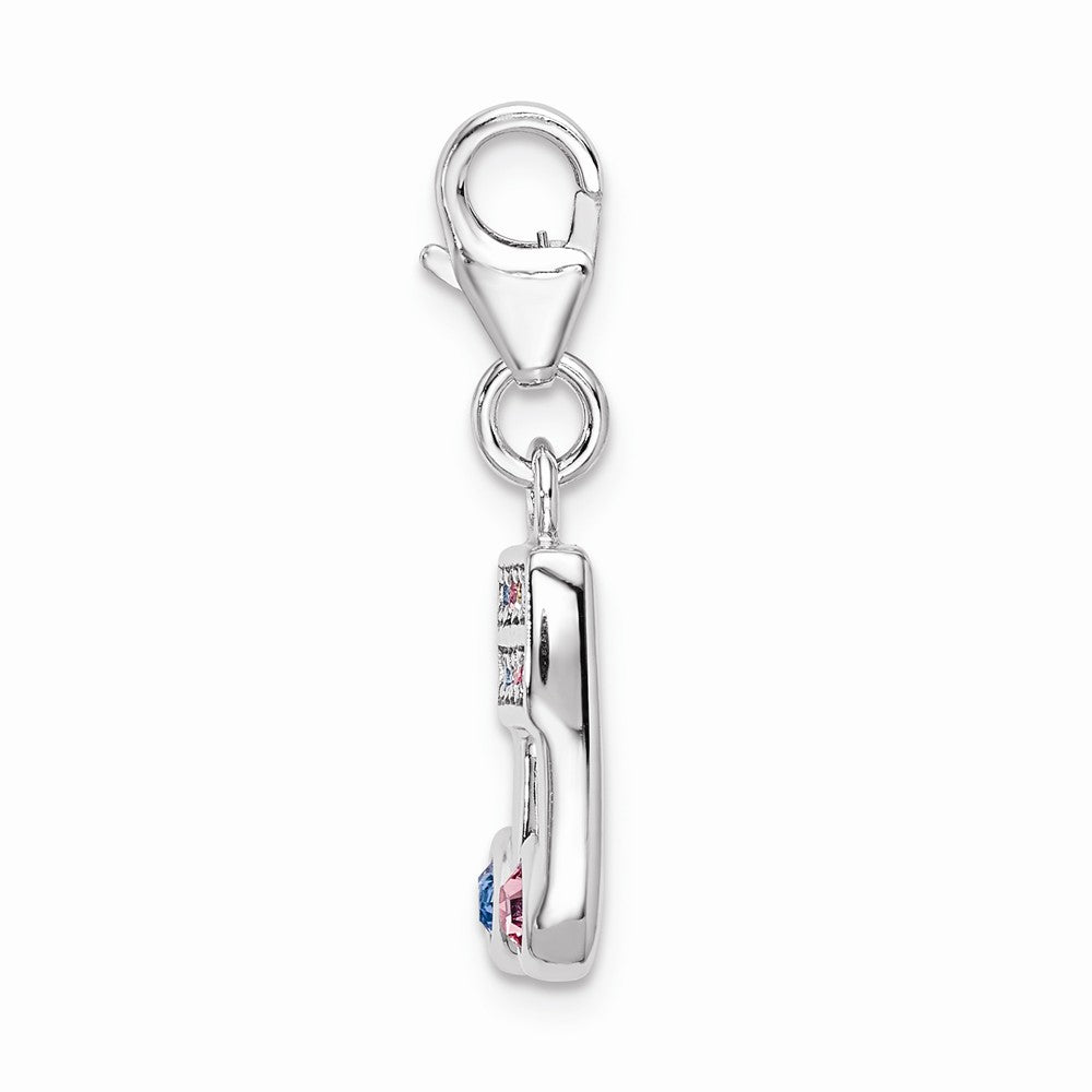 Sterling Silver Rhodium-plated Crystals Music Note With Lobster Clasp Charm