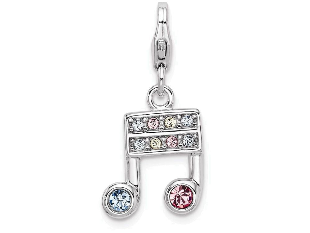 Sterling Silver Rhodium-plated Crystals Music Note With Lobster Clasp Charm