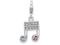 Sterling Silver Rhodium-plated Crystals Music Note With Lobster Clasp Charm