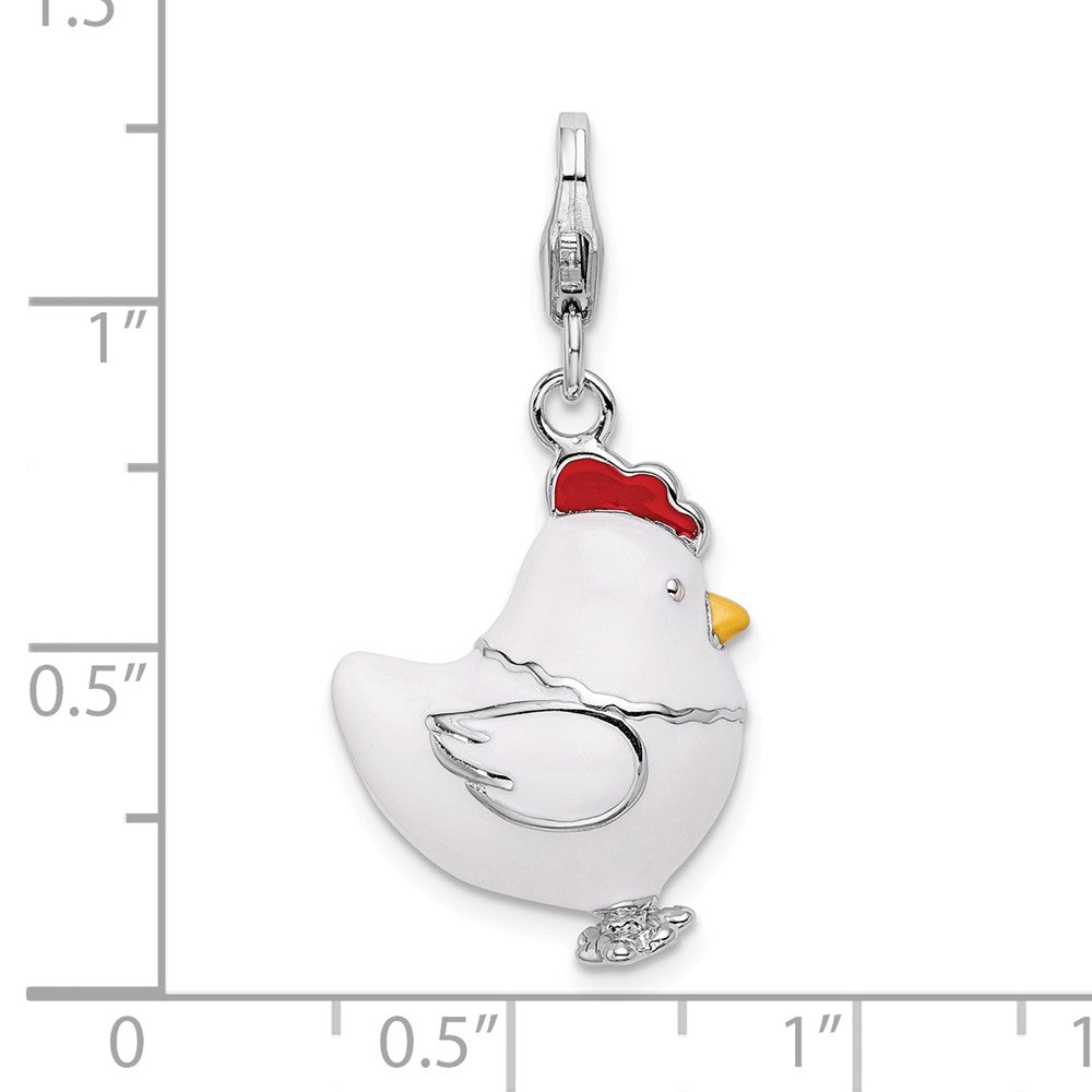 Sterling Silver Rhodium-plated And Enamel Chicken With  Lobster Clasp Charm