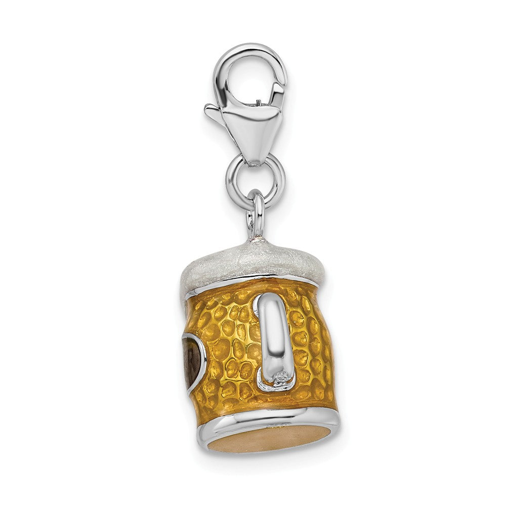 Sterling Silver Rhodium-plated Enameled Beer Mug With Lobster Clasp Charm