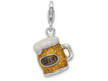 Sterling Silver Rhodium-plated Enameled Beer Mug With Lobster Clasp Charm