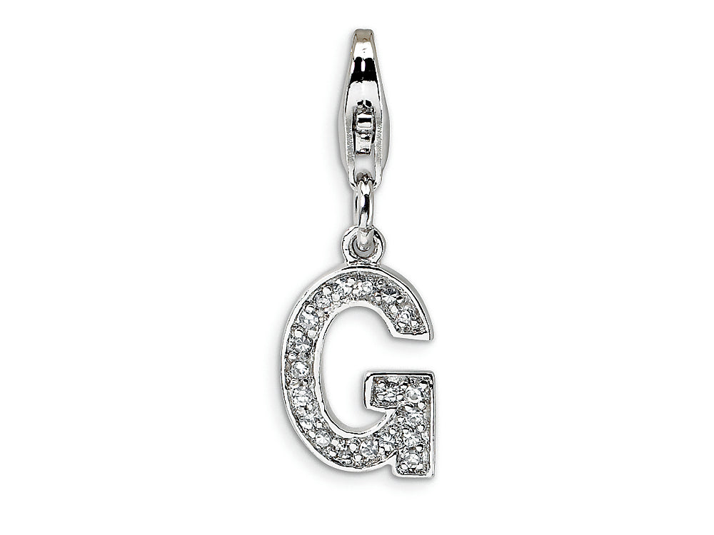 Amore LaVita Sterling Silver CZ Initial Letter G w/Lobster Clasp Bracelet Charm