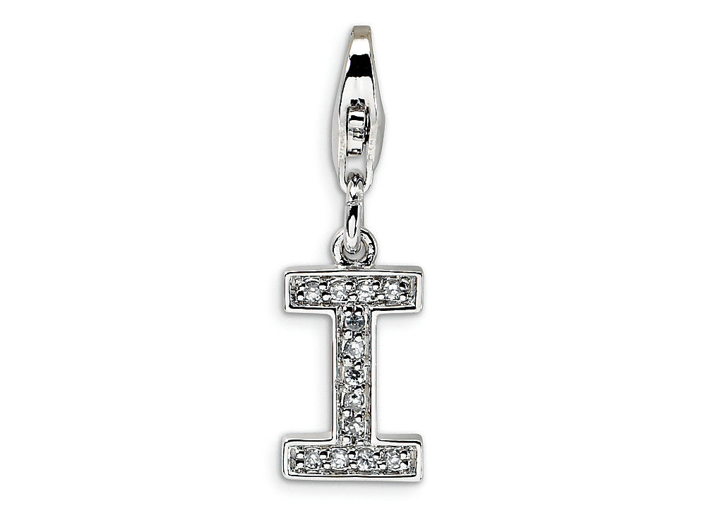 Amore LaVita Sterling Silver CZ Initial Letter I w/Lobster Clasp Bracelet Charm