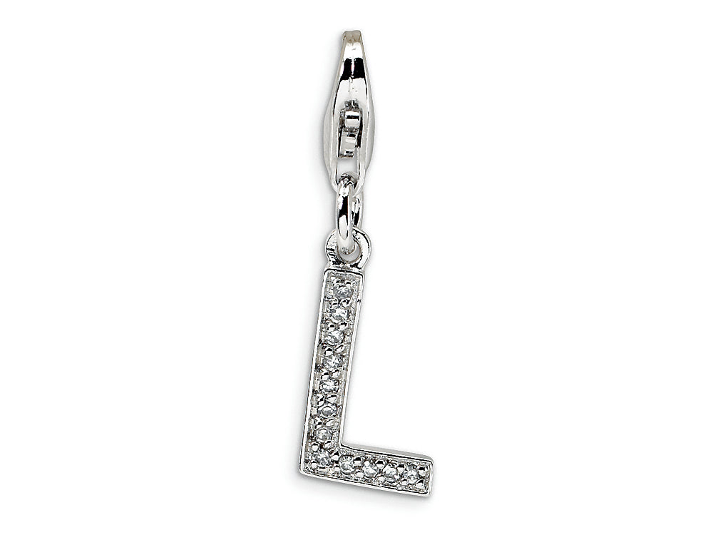 Amore LaVita Sterling Silver CZ Initial Letter L w/Lobster Clasp Bracelet Charm