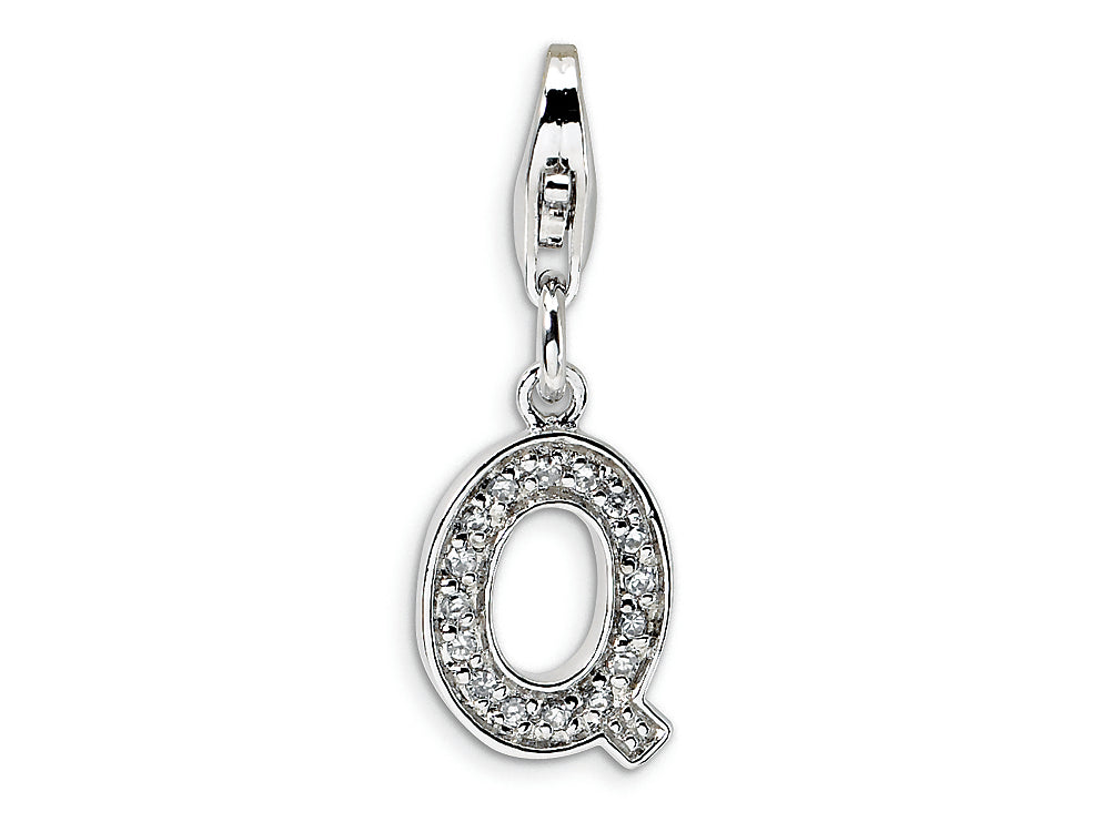 Amore LaVita Sterling Silver CZ Initial Letter Q w/Lobster Clasp Bracelet Charm