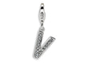 Amore LaVita Sterling Silver CZ Initial Letter V w/Lobster Clasp Bracelet Charm