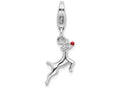 Sterling Silver Rhodium-plated Enameled Reindeer Charm