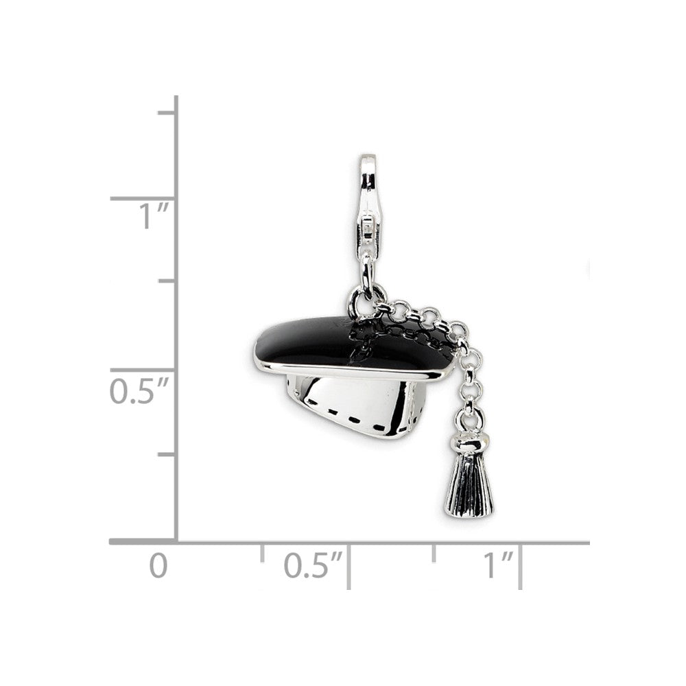 Amore LaVita Sterling Silver 3-D Graduation Cap with Lobster Clasp Charm (Moveable tassel) for Charm Bracelet