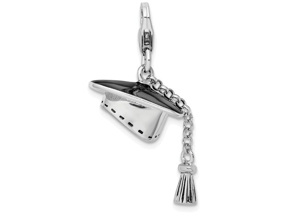 Amore LaVita Sterling Silver 3-D Graduation Cap with Lobster Clasp Charm (Moveable tassel) for Charm Bracelet