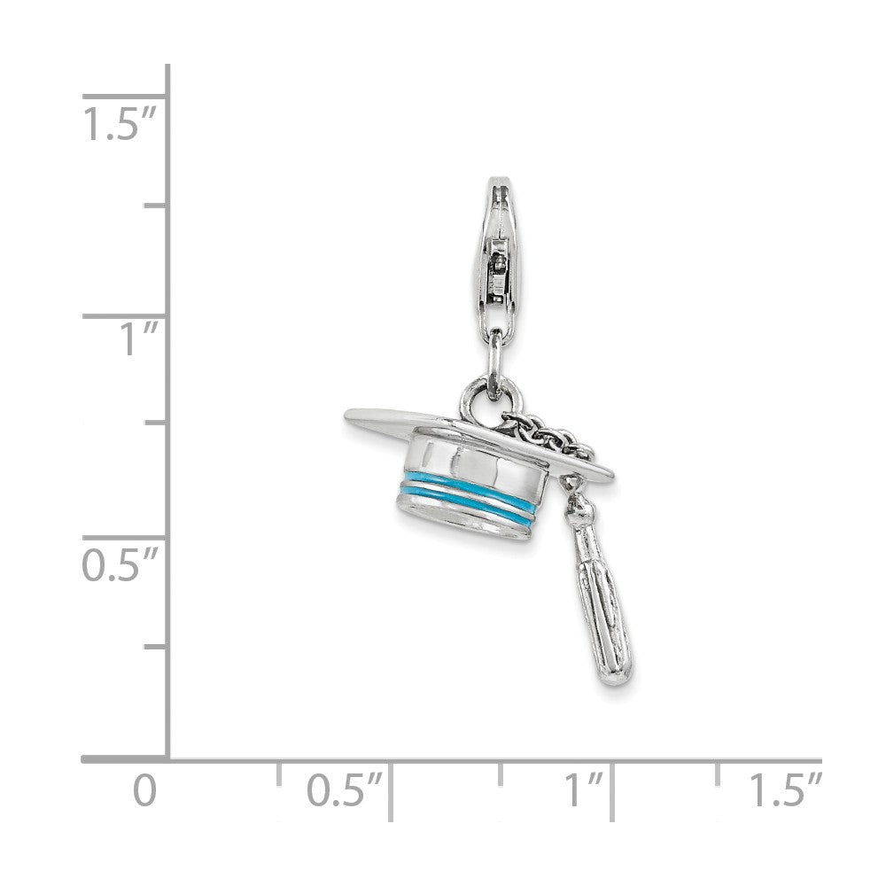 Sterling Silver Rhodium-plated Polished And Enamel Graduation Cap Charm