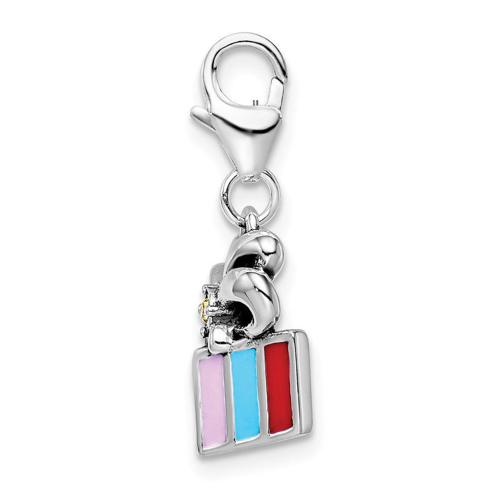 Sterling Silver Rhodium-plated Yellow Enameled Present With Lobster Clasp Charm