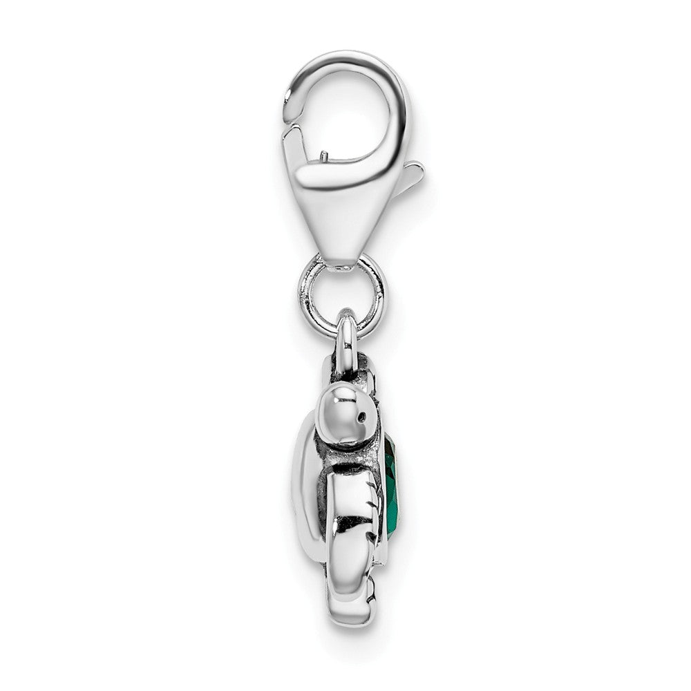 Sterling Silver Rhodium-plated Green Turtle With Lobster Clasp Charm