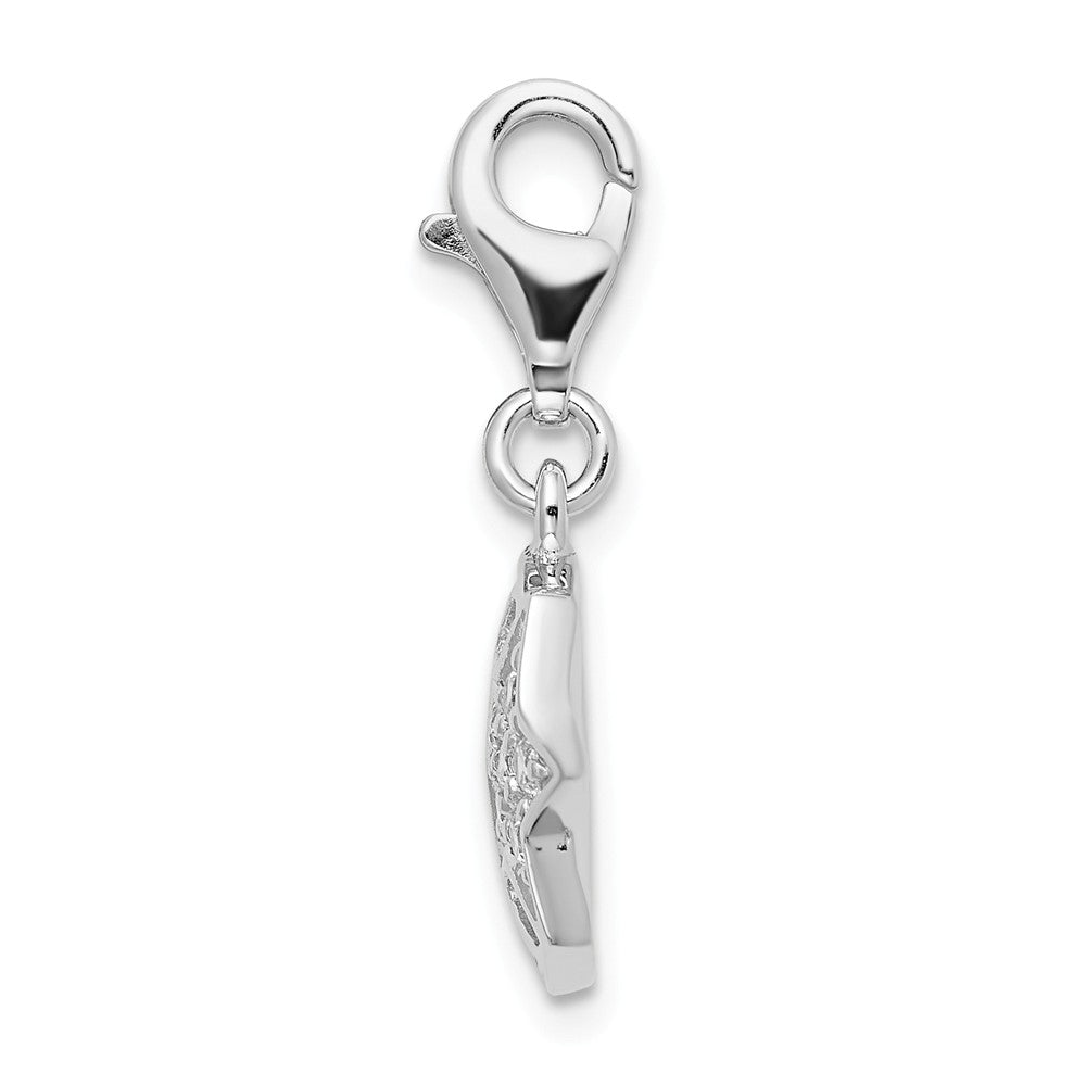 Sterling Silver Rhodium-plated Polished With  Cz Moon And Star Lobster Clasp Charm