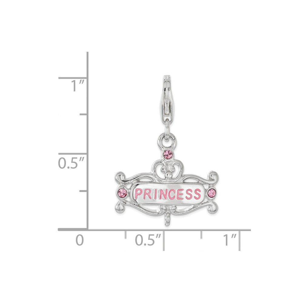 Sterling Silver Rhodium-plated Polished Pink Cz Princesterling Silver With Lobster Clasp Charm