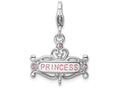 Sterling Silver Rhodium-plated Polished Pink Cz Princesterling Silver With Lobster Clasp Charm