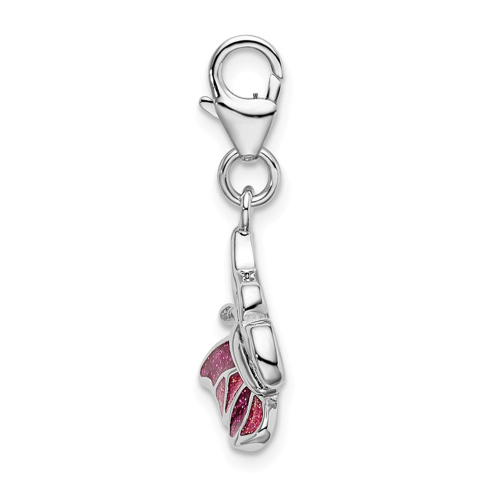 Sterling Silver Rhodium-plated Pink and White Enameled Butterfly With Lobster Clasp Charm