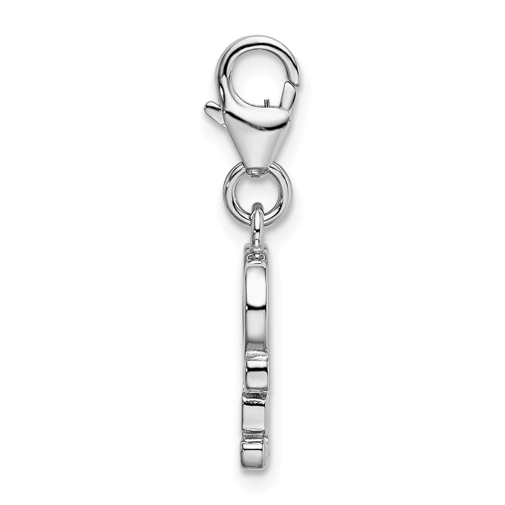 Sterling Silver Rhodium-plated Red Enameled Love With Lobster Clasp Charm