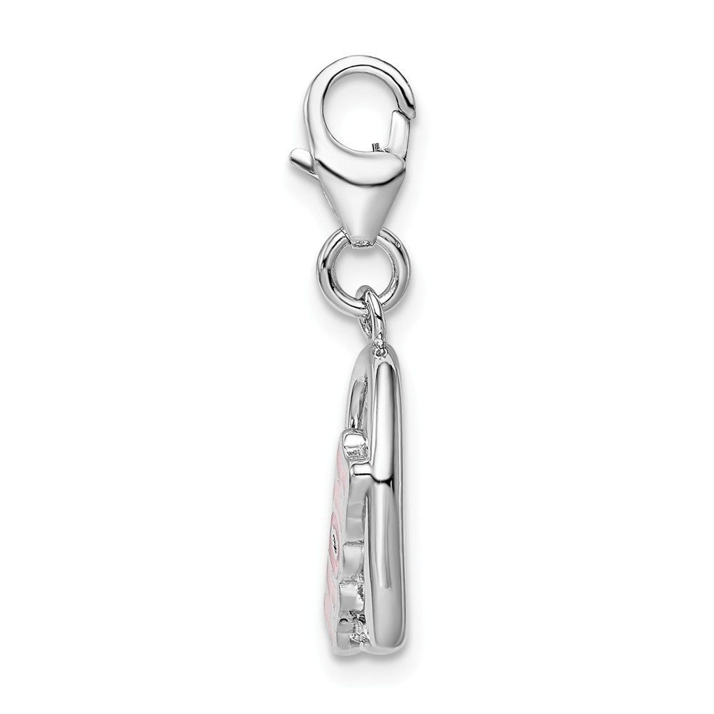 Sterling Silver Rhodium-plated Enameled With Mom Heart Lobster Clasp Charm