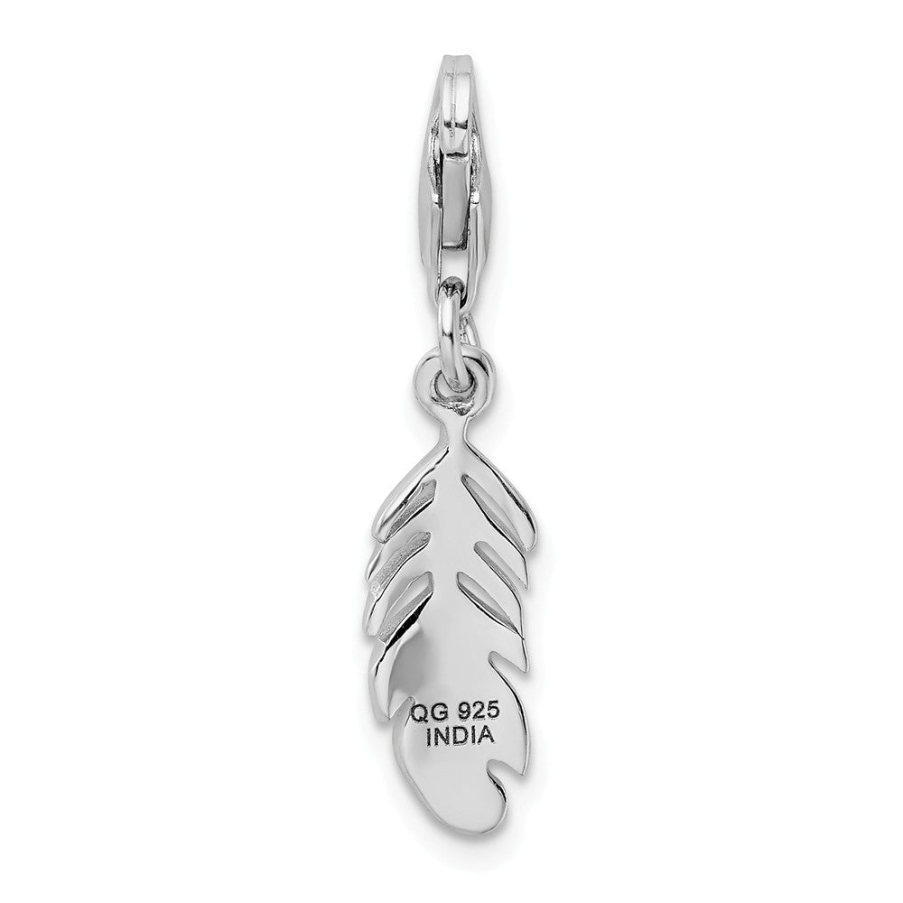 Sterling Silver Rhodium-plated Polished Feather With Lobster Clasp Charm