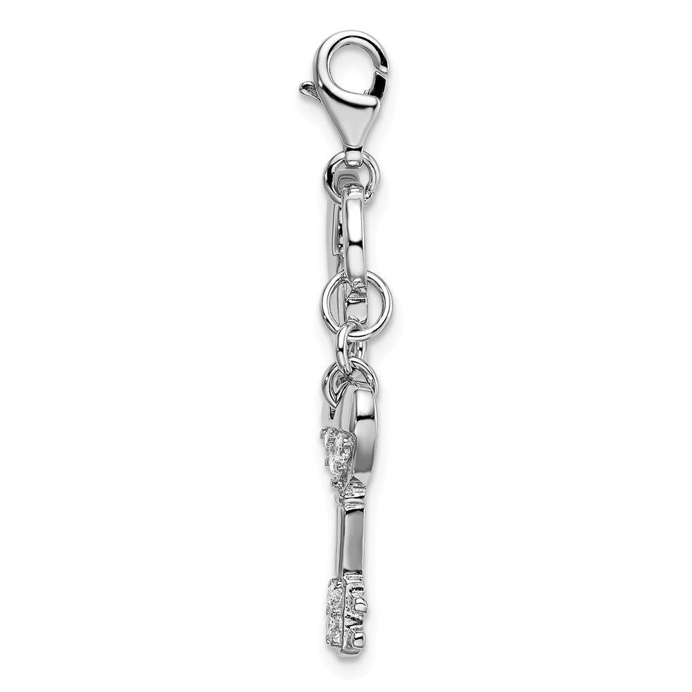 Amore LaVita Sterling Silver CZ Heart and Key w/Lobster Clasp Bracelet Charm