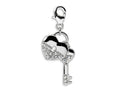 Amore LaVita Sterling Silver CZ Heart and Key w/Lobster Clasp Bracelet Charm