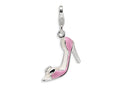 Amore LaVita Sterling Silver 3-D Enameled Bow-top Pink High Heel w/Lobster Clasp Bracelet Charm
