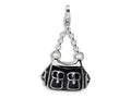 Amore LaVita Sterling Silver 3-D Enameled Black Handbag w/Lobster Clasp Bracelet Charm