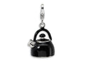 Amore LaVita Sterling Silver 3-D Enameled Black Tea Kettle w/Lobster Clasp Bracelet Charm