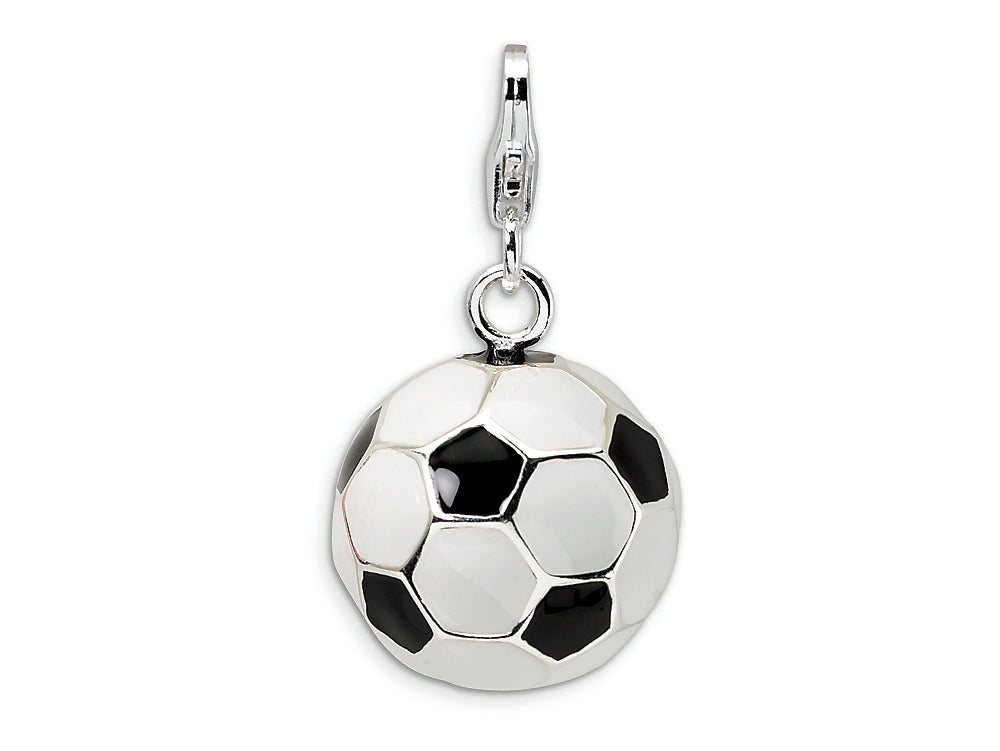Amore LaVita Sterling Silver Enamel Soccer Ball w/Lobster Clasp Bracelet Charm