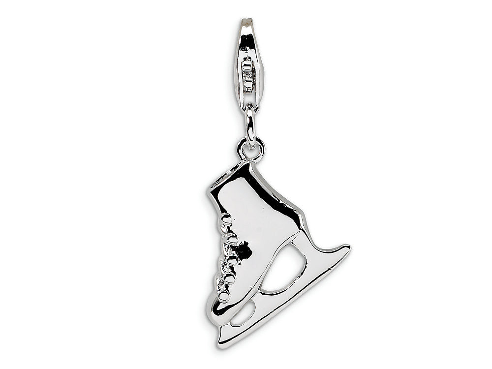 Amore LaVita Sterling Silver 3D Ice Skate with w/Lobster Clasp Bracelet Charm