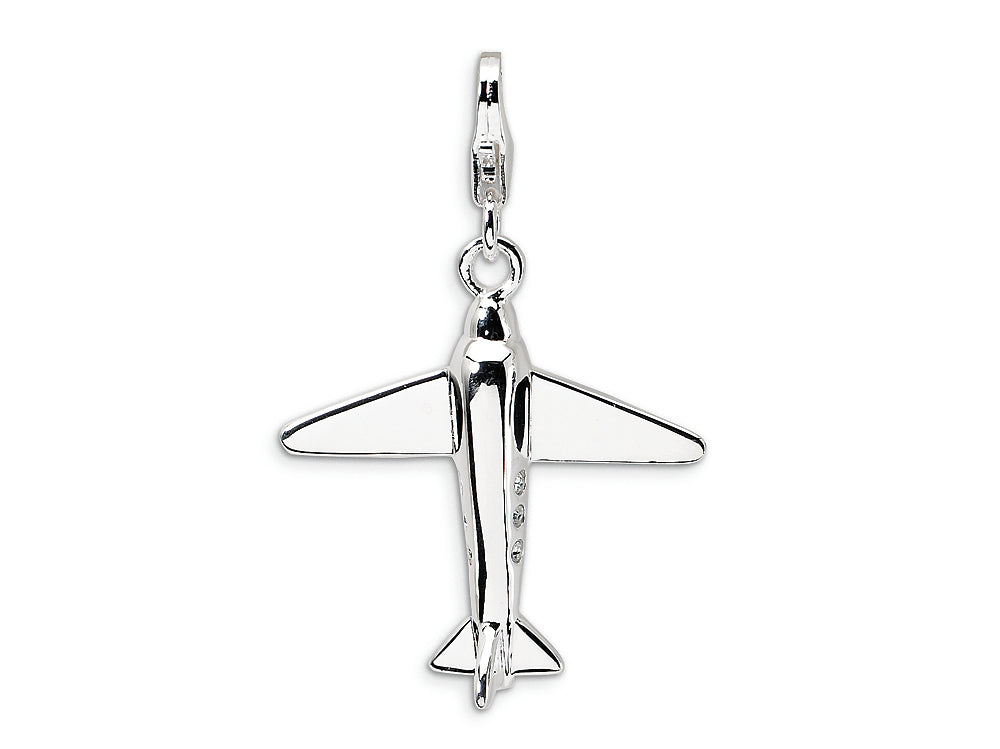 Amore LaVita Sterling Silver 3-D Crystal Airplane w/Lobster Clasp Bracelet Charm