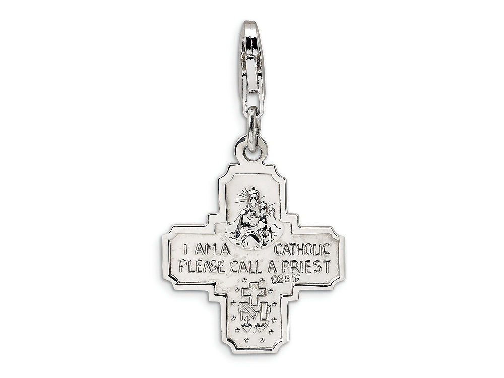 Amore LaVita Sterling Silver 4-way Medal w/Lobster Clasp Bracelet Charm
