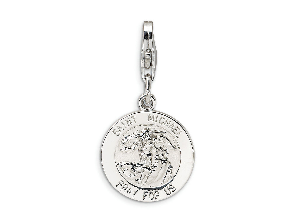 Amore LaVita Sterling Silver Saint Michael Medal w/Lobster Clasp Bracelet Charm