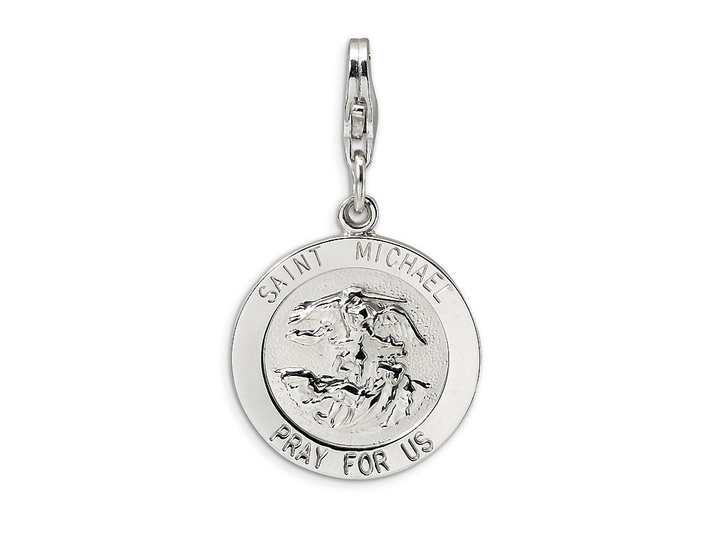 Amore LaVita Sterling Silver Saint Michael Medal w/Lobster Clasp Bracelet Charm